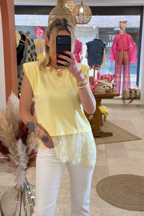 Top épaulettes dentelle femme, jaune rose blanc | Dream By C