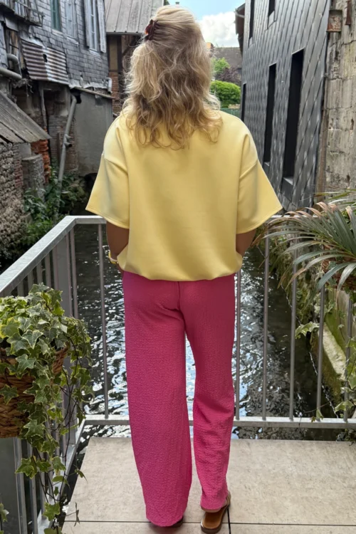Top frouncé femme imprimé Positive Vibes jaune | Dream By C