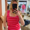 Top rayé fuchsia femme, côtelé froufrou col carré | Dream By C