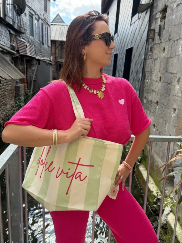 Tote bag Dolce Vita femme coton, vert orange rouge | Dream By C