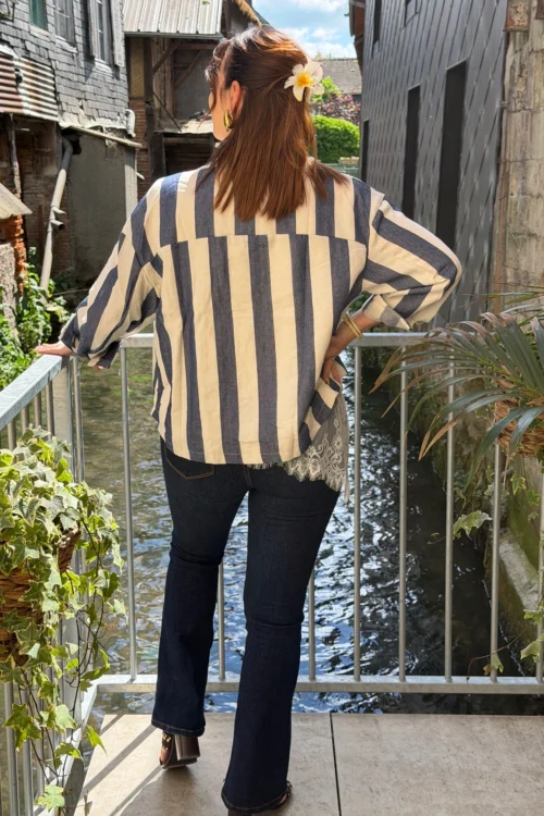 Veste chemise rayée femme bleu écru, boutons | Dream By C