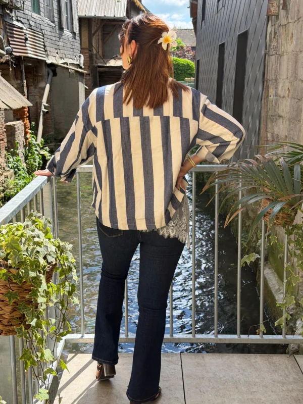 Veste chemise rayée femme bleu écru, boutons | Dream By C