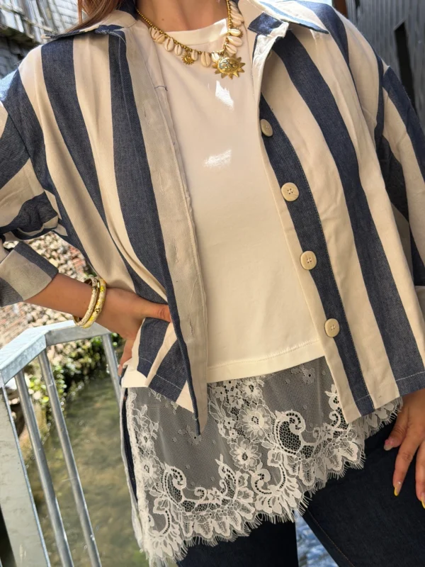 Veste chemise rayée femme bleu écru, boutons | Dream By C