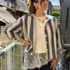 Veste chemise rayée femme bleu écru, boutons | Dream By C