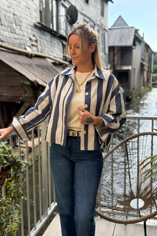 Veste chemise rayée femme bleu écru, boutons | Dream By C