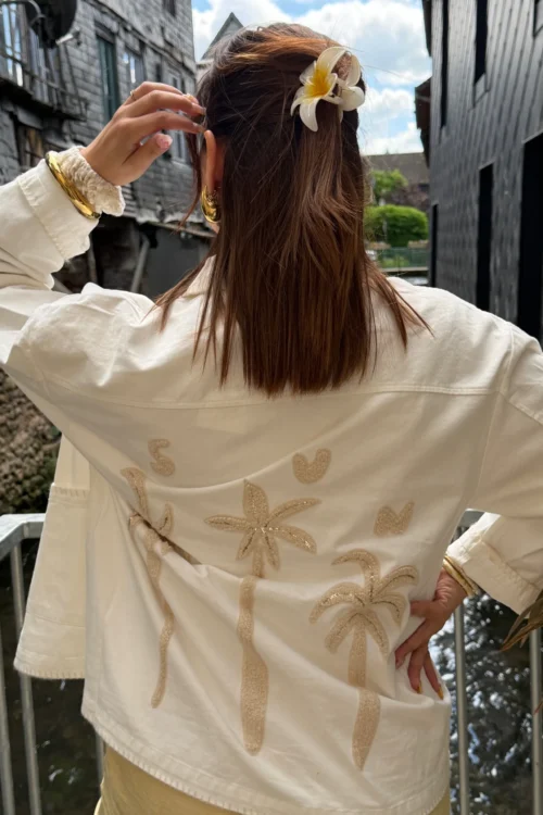 Veste femme brodée palmiers écrue SUN | Dream By C