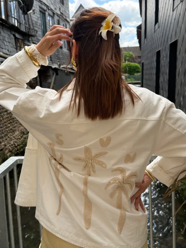 Veste femme brodée palmiers écrue SUN | Dream By C