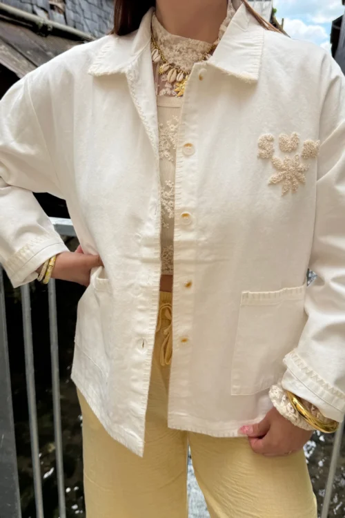 veste-femme-brodee-palmiers-ecrue-sun Veste femme brodée palmiers écrue SUN | Dream By C