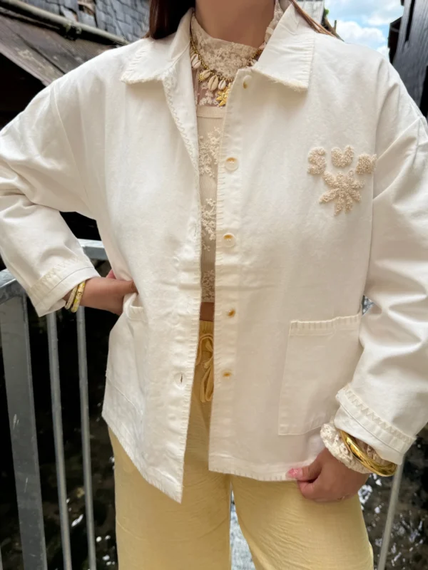 Veste femme brodée palmiers écrue SUN | Dream By C