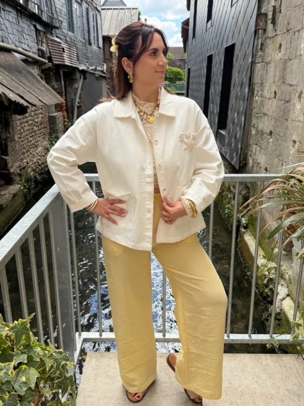 Veste femme brodée palmiers écrue SUN | Dream By C