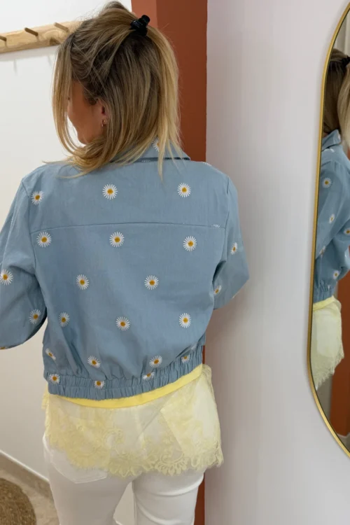 veste-fleurie-femme-coton-marguerites-bleu-jaune-dream- Veste fleurie femme coton marguerites | Dream By C