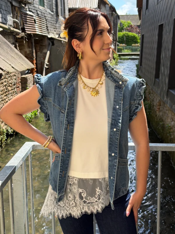 Veste en jean sans manche à volants - Dream By C