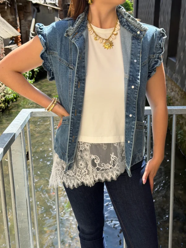 Veste en jean sans manche à volants - Dream By C