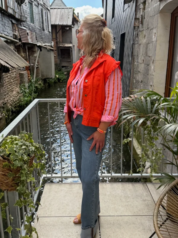 Veste jean volants femme sans manche | Dream By C