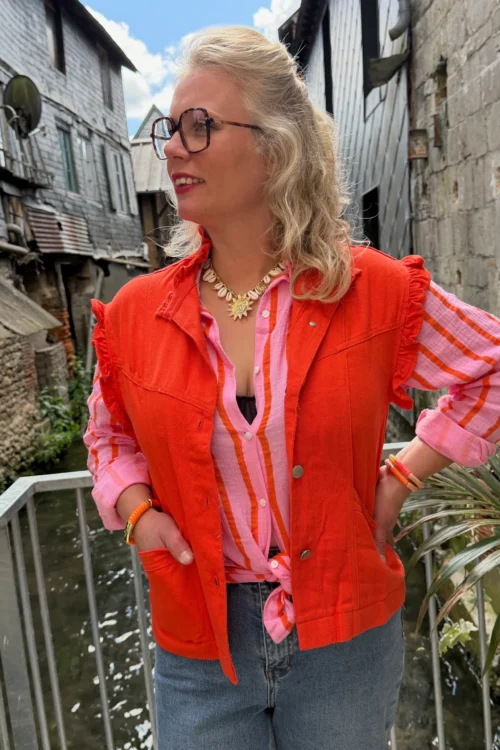Veste jean volants femme sans manche | Dream By C