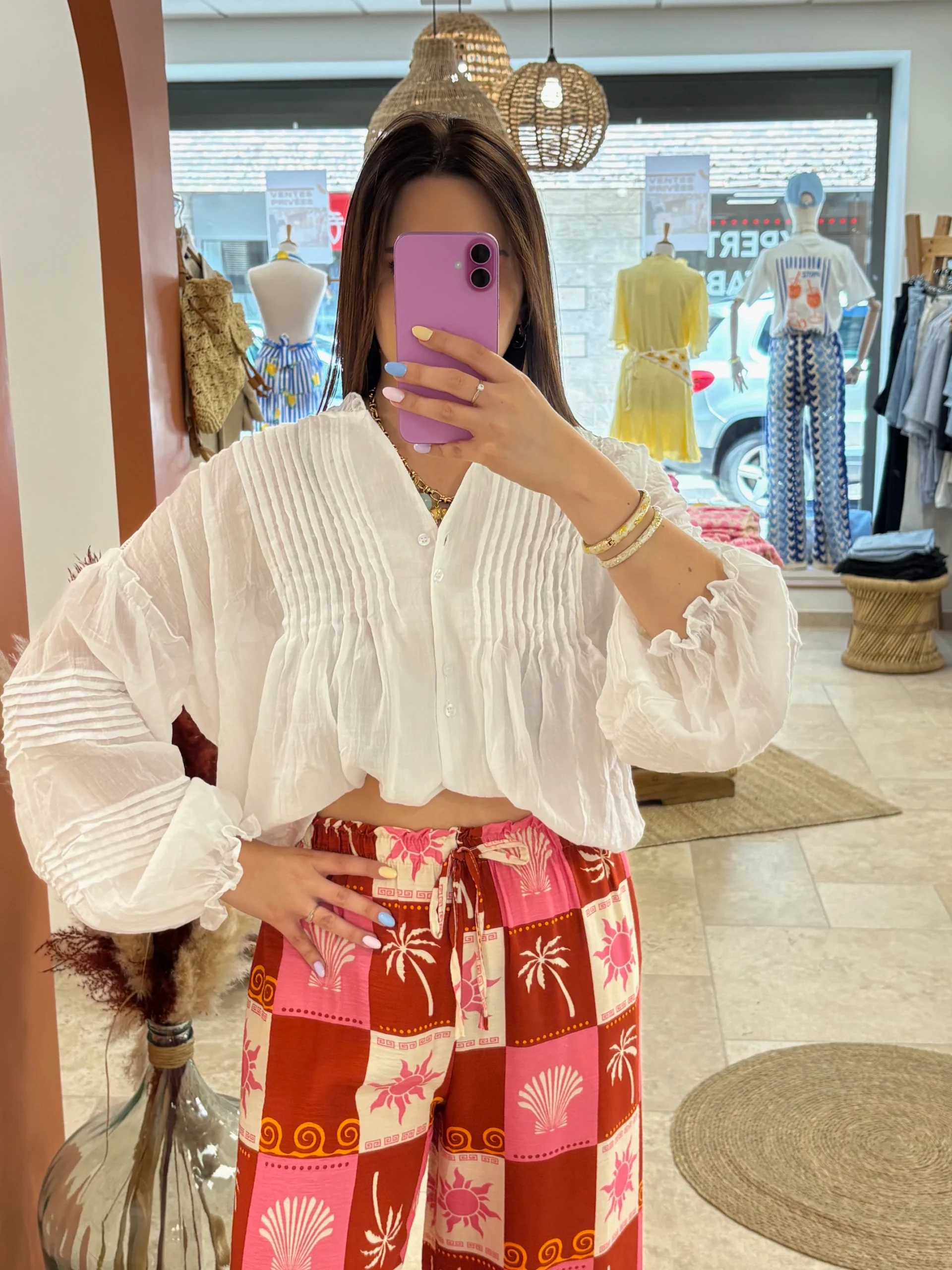Blouse bohème blanche manches bouffantes