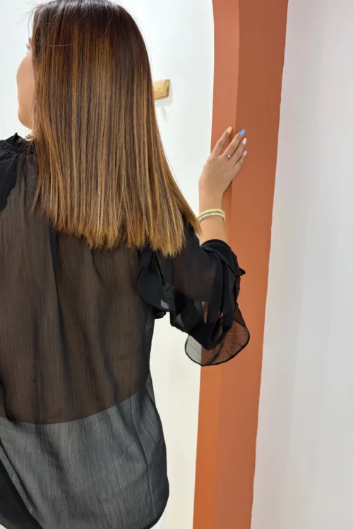 Blouse noire femme volants manches longues | Dream By C