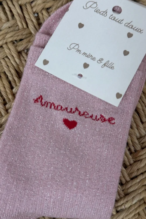 Chaussettes à message rose Amoureuse Lurex — Dream By C