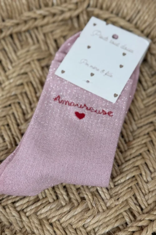 Chaussettes à message rose Amoureuse Lurex — Dream By C
