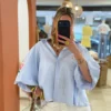 Chemise rayures bleues femme manches bouffantes | Dream By C