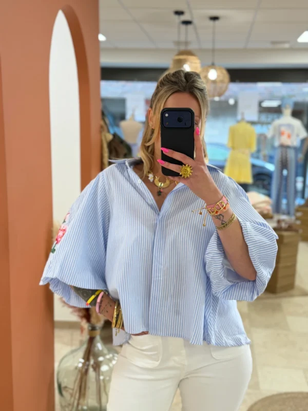 Chemise rayures bleues femme manches bouffantes | Dream By C