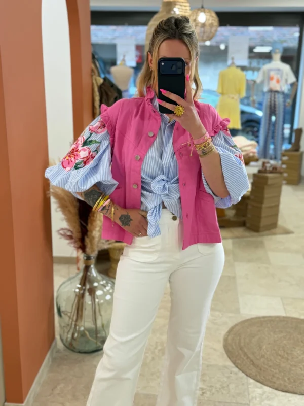 Chemise rayures bleues femme manches bouffantes | Dream By C