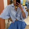 Chemise rayures bleues femme manches bouffantes | Dream By C
