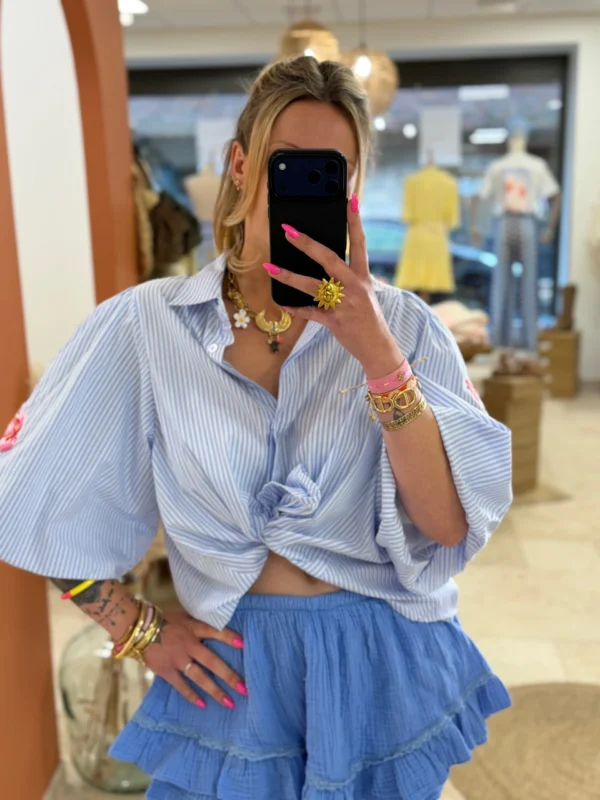 Chemise rayures bleues femme manches bouffantes | Dream By C