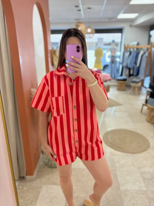 Combinaison short femme été rayures rose rouge | Dream By C