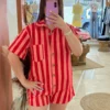 Combinaison short femme été rayures rose rouge | Dream By C