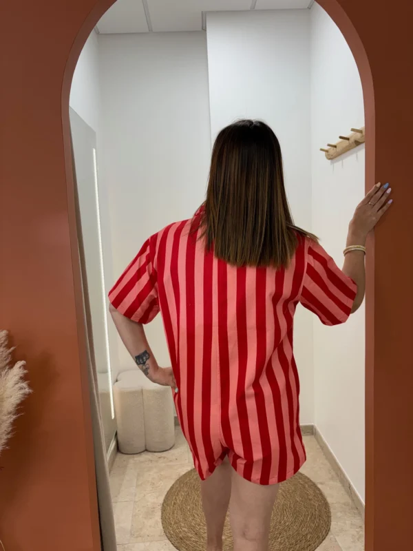 Combinaison short femme été rayures rose rouge | Dream By C