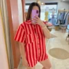 Combinaison short femme été rayures rose rouge | Dream By C