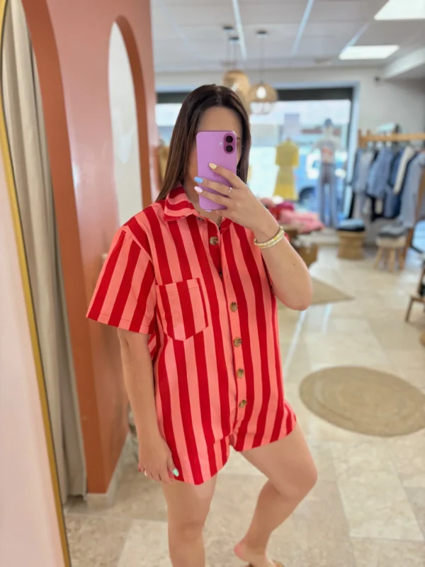 Combinaison short femme été rayures rose rouge | Dream By C