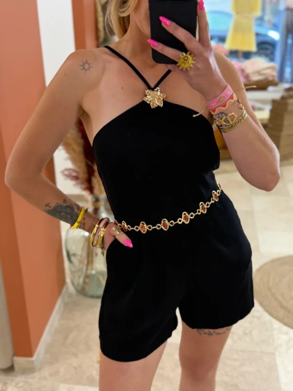 Combishort femme tendance été noir chocolat bijoux | Dream By C