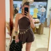 Combishort femme tendance été noir chocolat bijoux | Dream By C