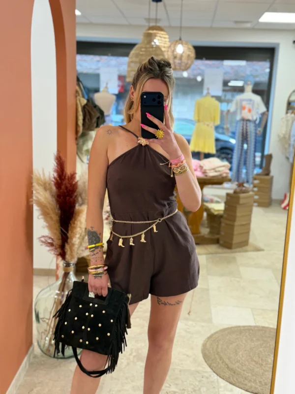 Combishort femme tendance été noir chocolat bijoux | Dream By C