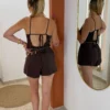 Combishort femme tendance été noir chocolat bijoux | Dream By C