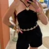 Combishort femme tendance été noir chocolat bijoux | Dream By C