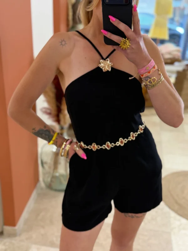 Combishort femme tendance été noir chocolat bijoux | Dream By C