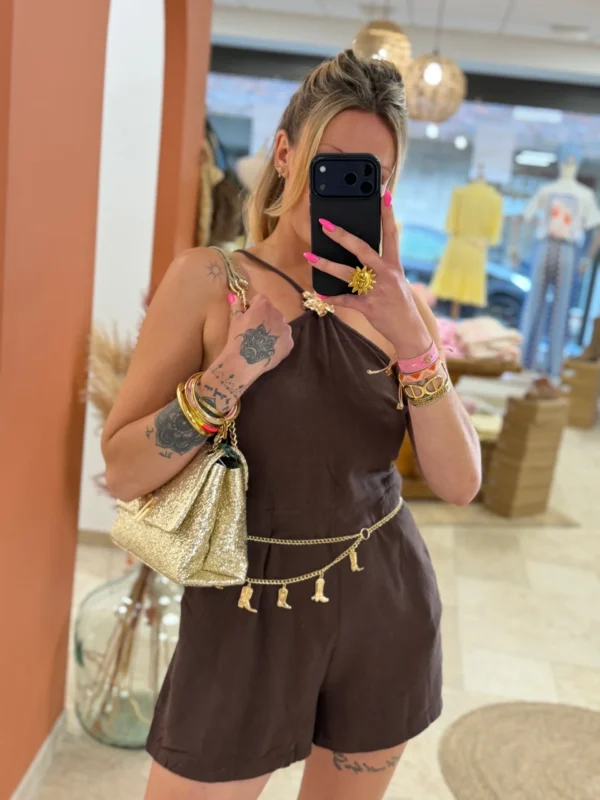 Combishort femme tendance été noir chocolat bijoux | Dream By C