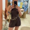 Combishort femme tendance été noir chocolat bijoux | Dream By C