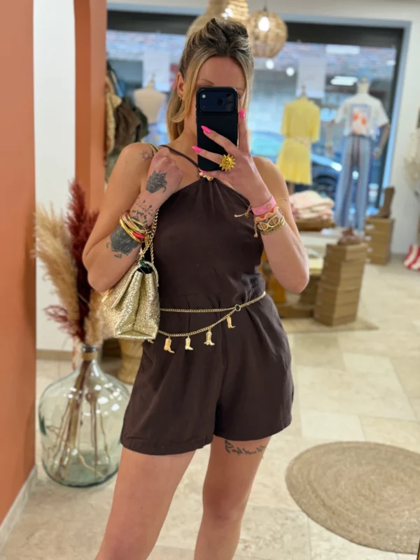 Combishort femme tendance été noir chocolat bijoux | Dream By C