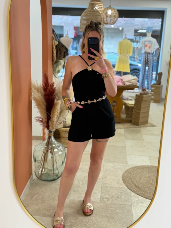Combishort femme tendance été noir chocolat bijoux | Dream By C
