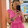 Ensemble jupe haut femme été rose fuchsia pois| Dream By C