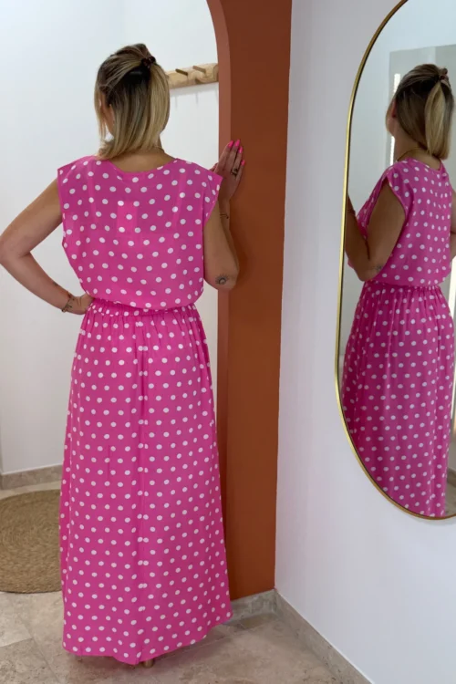 Ensemble jupe haut femme été rose fuchsia pois| Dream By C