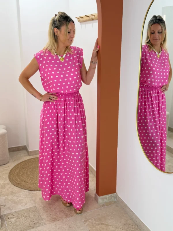 Ensemble jupe haut femme été rose fuchsia pois| Dream By C