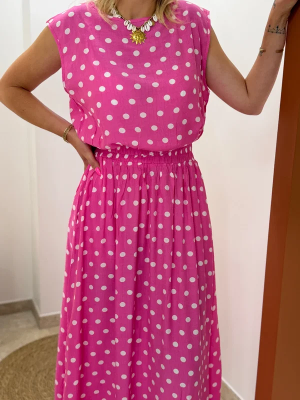 Ensemble jupe haut femme été rose fuchsia pois| Dream By C