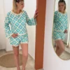 Haut crochet femme manches longues écru turquoise | Dream By C
