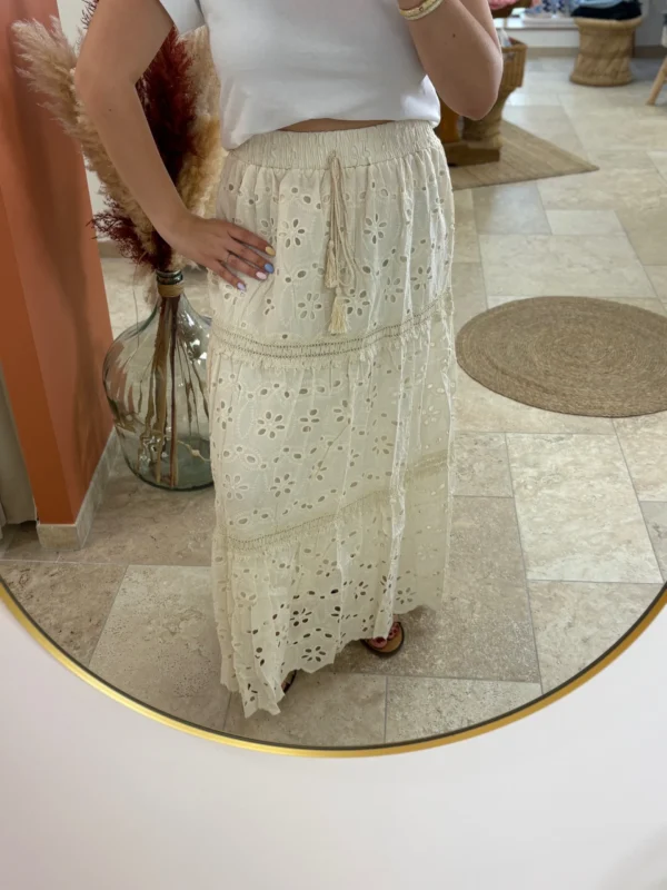 Jupe longue broderie femme été écrue ou blanche | Dream By C