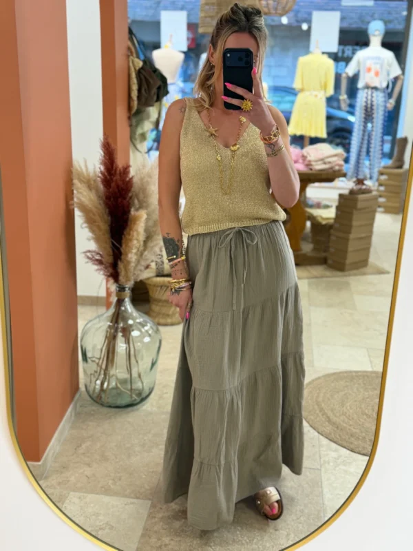 Jupe longue coton grande taille taupe gaze | Dream By C